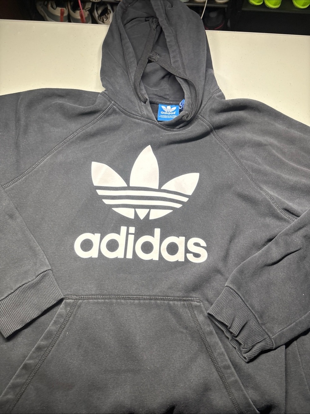 Vintage 90s Y2K Adidas Black XL Hoodie with Classic Big Logo Pullover Sweatshirt